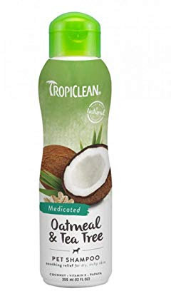 TropiClean Dog Shampoo Grooming Supplies - Medicated Itch Relief Cat & Dog Shampoo for Itchy Skin & Allergies - Derived from Natural Ingredients - Used by Groomers - Oatmeal & Tea Tree, 355ml