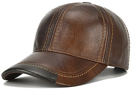 Roffatide Baseball Cap Herren Leder Baseballmütze Verstellbar Baseballkappe Schirmmütze Draussen Winter Braun