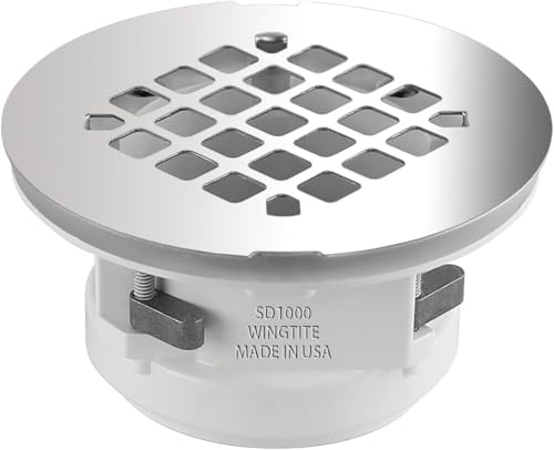 WingTite Pro-Series New Construction Shower Drain - 10 Year Warranty - Made in USA - SD1000 OEM Chrome - Installs from the Top - Fiberglass/Plastic Showers - 2 PVC/ABS - UPC Approved
