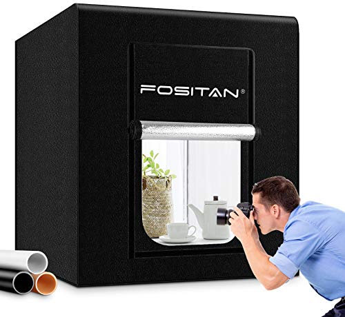 FOSITAN 80x80x80cm Fotostudio Dimmbare 126pcs LED Beleuchtung Fotobox 5500±200K (CRI≥95) Lichtzelt mit 3 Hintergründe (weiß, schwarz, orange) für Professionelle Fotografie