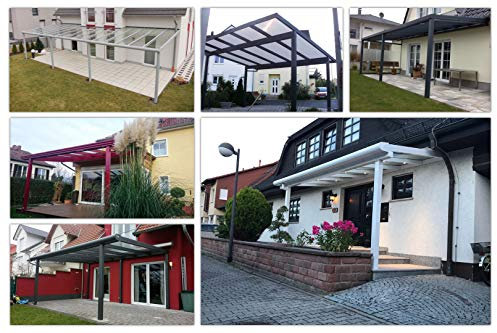 Terassenüberdachung | Bausatz inkl. opale Hohlkammerplatten | integriertes Dachrinnen-System | pulverbeschichtetes Aluminium | Farb- und Größenauswahl | Wandmontage | 700x400cm (BxT) | weiß