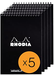 RHODIA 165039Cpack - Bloc-Notes a Spirale (Rilegatura integrale) NERO - A5 - Puntinato DOT - 80 fogli staccabili - Carta Clairefontaine 80g/m² -copertina in carta trattata- Confezione da 5 blocchi