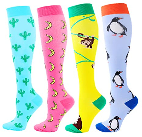 Zingso Calcetines de Compresión (4 pares) para Hombres y Mujeres de 20 a 25 mmHg Medias de Compresión, los Mejores para Atletismo, Carrera, Viajes en avión, Apoyo (S/M, Serie 2)
