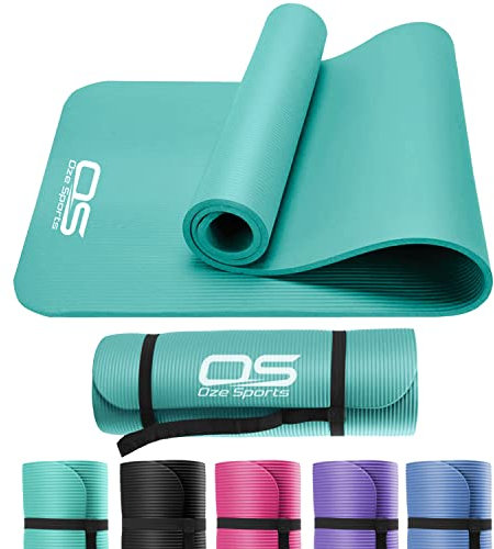 OZE SPORTS Yoga Mat Exercise NBR Fitness foam mat Extra Thick Non-Slip Large Padded High Density ideal for HiiT Pilates gymnastics mats Fitness & Workout with Free Carry Strap (Teal)