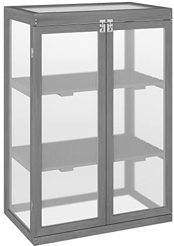 Outsunny Mini serra da giardino 3 livelli dim. 76 x 47 x 110 h cm doppia porta tetto apribile legno abete laccato policarbonato