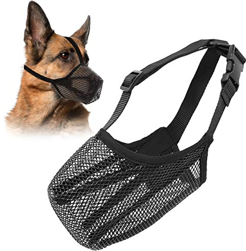 FWLWTWSS Maulkorb für Mittlere und Große Hunde Mit Abgerundetem Mesh, Verstellbare Schlaufe - Verhindert Beißen, Kauen Und Bellen (XL)
