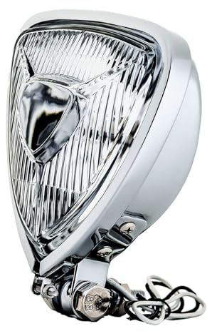 BOSYCY Vintage Motorcycle Headlight Upgraded Front Spotlight Lamp, Custom Triangle Chrome Head Light Bottom Mount - Universal Fit Chopper Bobber Cafe Racer Harley Suzuki Kawasaki Yamaha Triumph