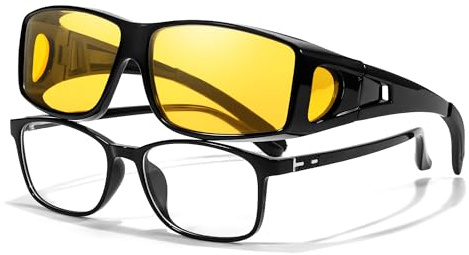 TJUTR Night Driving Over Glasses for Men Women Anti Glare Night Driving Glasses Wrap-Around Polarised Glare Guard Fit Over Glasses