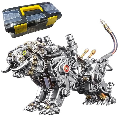 Funwetrike 3D Metal Puzzles for Adults, Steampunk Mechanical Bengal Tiger Metal Jigsaw with Light and Tool, Home Decor Creative Birthday Gift (700+PCS)
