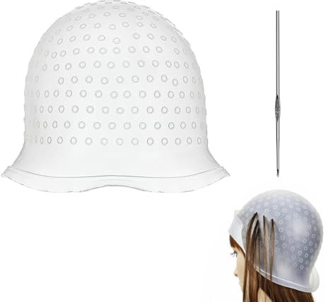 Highlight Cap and Hook Kit,White Streaking Cap,Soft Silicone Highlighting Cap,Half Transparent Hair Highlighting Cap and Hook Kit,Stainless Steels Hook,Hair Cap for Highlights,for Girls Boys
