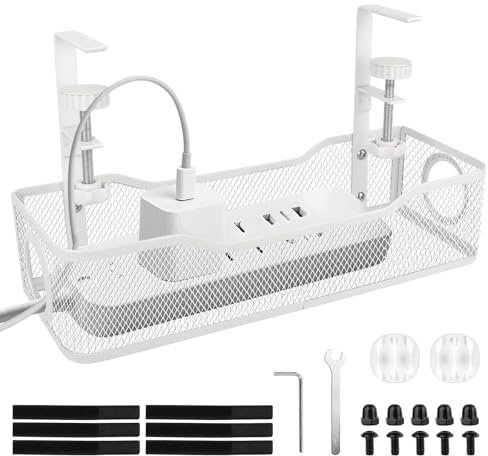 TNOMSNO Bandeja Organizador Cables Escritorio, Bandeja de Gestión de Cables para Debajo del Escritorio Organizador Cables Mesa sin Taladro Recoge Cables Mesa Escritorio para Oficina Blanco