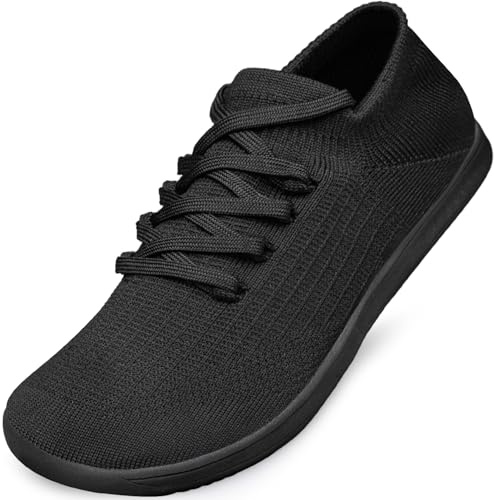 Raoendis Wide Barefoot Shoes for Women Zero Drop Trainers, Wide Toe Box Sneakers Minimalist Running Shoes Comfortable Lightweight Black Size 7
