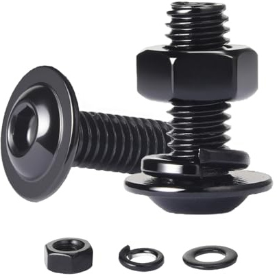 QANCEN 10 Piezas Tornillos con Hexágono Interior de Cabeza Plana M6x12mm, Juego de Tuercas Hexagonales y Arandelas Elástica, Vis con Acero Inoxidable A2 V2A Óxido Negro