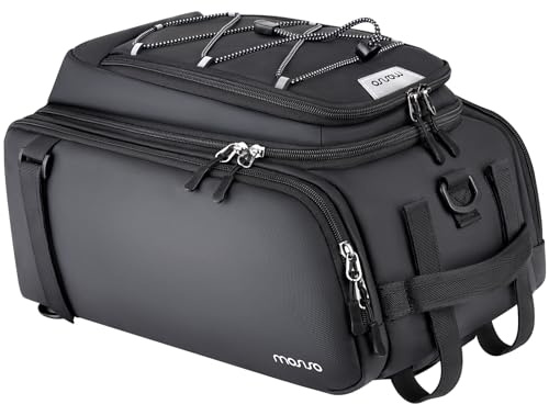 MOSISO Bike Rack Bag with Rain Cover, 15L Waterproof Bike Ebike Rear Bags Bicycle Trunk Bag Convertible to Backpack, Cycling Handbag with Shoulder Strap for Commuter Travel Outdoor, Black