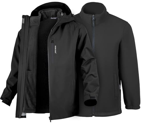 WORK IDEA Veste 3 en 1 pour homme, imperméable (colonne d'eau de 10 000 mm), respirante, coupe-vent avec capuche et veste intérieure en polaire – Veste fonctionnelle pour la randonnée, le vélo, le