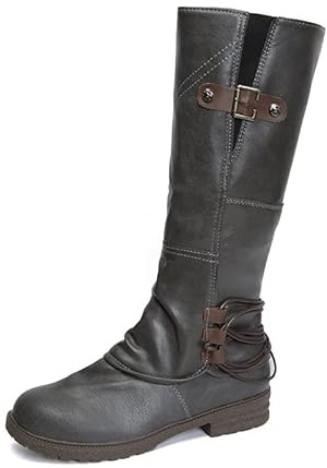 Generisch Botas de tacón a la moda, impermeables, con cremallera lateral, botas altas para mujer, gris, 39 EU