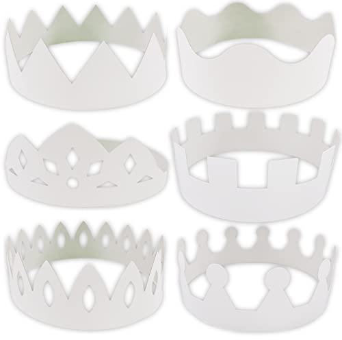 BCreativetolearn - Kit de 12 sombreros de fiesta de coronación blanca y corona de cumpleaños, 6 estilos para hacer tus propias coronas para decorar 18 cm de diámetro.