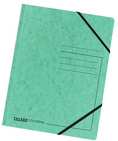 Original Falken 5er Pack Premium Eckspanner-Mappe. Made in Germany. Aus extra starkem Colorspan-Karton DIN A4 mit 2 Gummizügen grün Sammelmappe Dokumentenmappe ideal für Büro und Schule