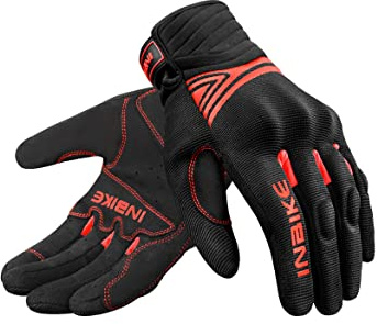 INBIKE Motorradhandschuhe Herren Damen Sommer Motocross Handschuhe Motorrad Fahrradhandschuhe Männer Vollfinger Schutz Atmungsaktiv Schwarz&Rot L