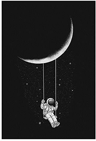 Divertido arte espacial astronauta balanceándose luna estrellas lienzo pintura pared arte cuadros carteles e impresiones decoración del hogar 30 x 50 cm sin marco