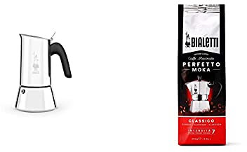 Bialetti New Venus Caffettiera In Acciaio Inox, Adatta All'Induzione, Argento, 4 Tazze & Perfetto Moka Caffè Macinato, Gusto Classico - 1 X 250 Gr