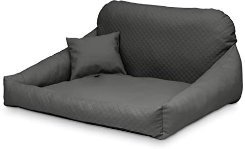 Juelle Hundebett aus Kunstleder Flauschiges Hundekissen Hundebett für große Hunde Weich und Elegant Hundesofa Gesteppt Front Hektor L - 100x80x52 cm, Grafit