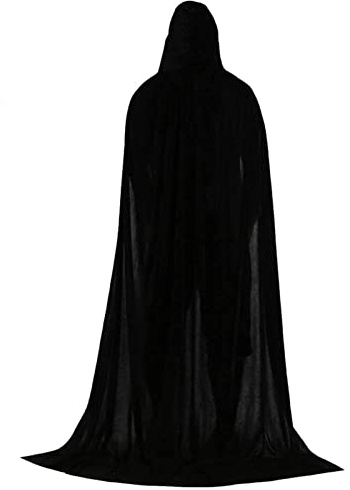 A/R Tunika mantel med huva, hållbar riddare gotisk maskeraddräkt halloween maskerad cosplay kostym cape - full längd svart kappa för vuxen maskeradkostym, XL