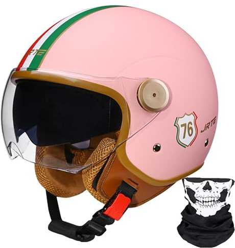 Casque De Moto, Demi-Casque De Moto Rétro 3/4 Ouvert avec Double Visière, pour Hommes Et Femmes, Casque De Scooter, VTT, Cruiser, Approuvé ECE/Dot 2,M56-57cm