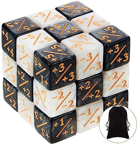 24 Stücke Würfel Zähler, MTG Würfels, Magic Würfel Set, Token Würfels Loyalität Würfe D6 Kompatibel mit MTG, CCG, Kartenspiel Zubehör, Aufbewahrungsbeuteln (Schwarz und weiß)