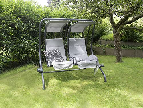 BellavistaHollywoodschaukel 2-Sitzer - Outdoor-Sonnen-Dach-Holyschaukel - 170x136x170cm - Polyester-Auflage - Stahlrahmen