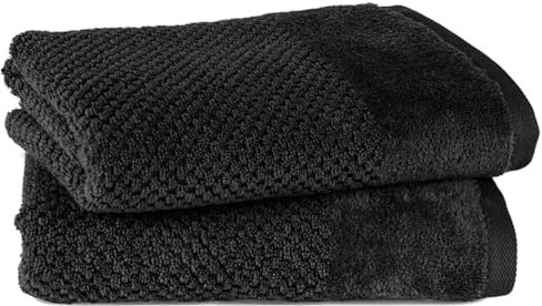 Pure Label 2-TLG. Handtücher Set mit Aufhängeschlaufen aus 100% Baumwolle, saugstark, weich und Oeko-TEX Zertifiziert - 2er Pack Handtücher 50x100 cm aus feinster Baumwolle, Schwarz