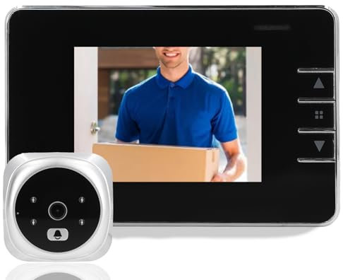 Denash Cámara con Mirilla para Puerta, Visión Nocturna HD de 120 Grados, Intercomunicador de 2 Vías, Cámara con Timbre de Vídeo Inteligente con Infrarrojos Impermeables, 4 Pilas AAA,