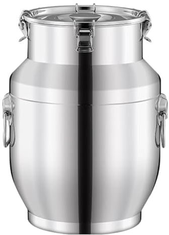 Yiustldd Seau À Lait en INOX avec Couvercle Étanche, Seau À Vin Seau À Lait Bidon Fourre-Tout avec Poignée De Transport, Facile À Ouvrir Et À Utiliser,20L