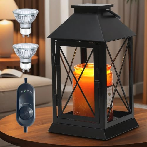 Aaffkaa lampada scalda candela con timer,Lampada di calore della lanterna della candela dimmabile con 2 lampadine,Spegnimento automatico e luminosità regolabile
