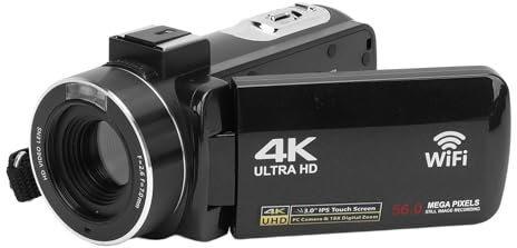 4K Camcorder Video Camera Ultra HD 44MP, 56MP Photos, 18X Digital Zoom with 3 Inch TFT Rotating Touchscreen, Front Fill Light, 1700mAh Battery, Connect to PC Webcam