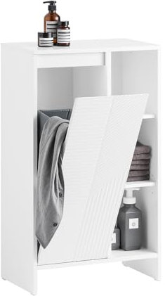 SoBuy Badezimmerschrank mit Wäschesammler – Weißer Schmaler Badschrank mit Kippsystem und Regal, 86x50x30cm, Badezimmer Kommode für kleine Bäder, WC oder Waschküche BZR156-W