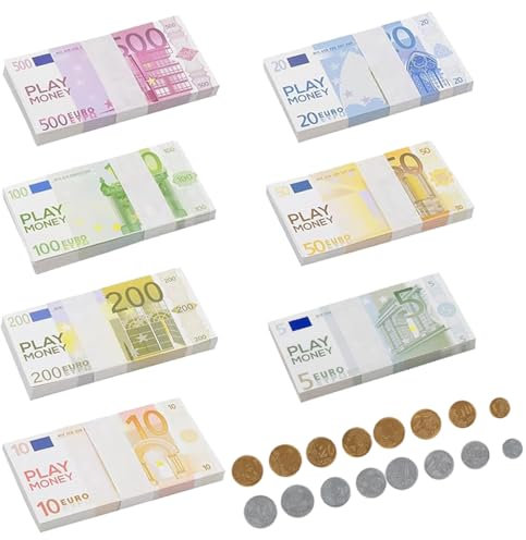 ZORVUJI 86 Pièces Billets et Pièces d'Argent Factices Euro, Argent de Jeu pour Enfants, Faux Euros pour Enfants, Accessoires de Jeu de Rôle et Fêtes