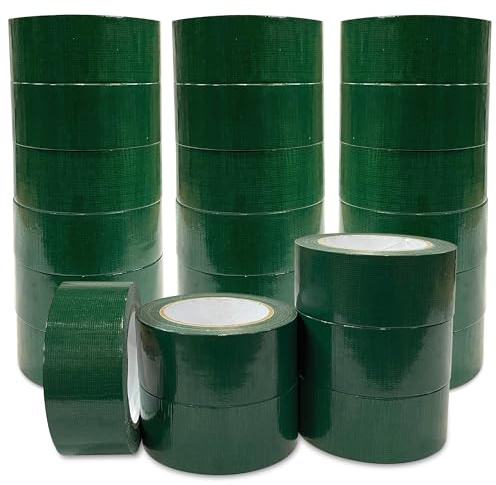 JeeJaan® 24 Rolls of Green Duct Tape 50mm x 50m Gaffa Tape Heavy Duty Waterproof for Electrical Plumbing and Outdoor Use Strong Adhesive Weather-Resistant Perfect for Sealing and Fixing Tasks