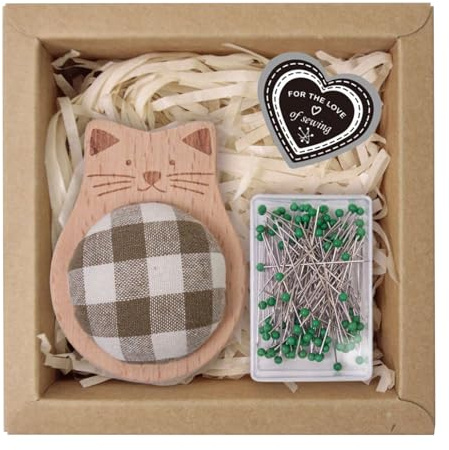 Generico Simpatico Puntaspilli - Spilli da Cucito E Cuscino A for-ma di Animaletto | Porta Aghi per Lavori Artigianali con 100 Spilli da Cucito | Organizer per Aghi A for-ma di Animaletto (Gatto)