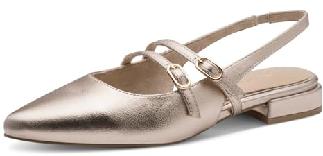 MARCO TOZZI Donna Ballerine Morbido Feel Me Plantare Morbida Fodera Interna Vegano A Punta, Metallico (Platinum), 39 EU