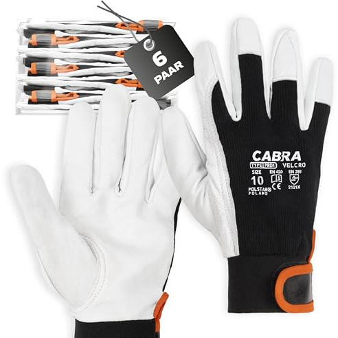 Covent Arbeitshandschuhe Herren Leder Gr 10 - Ziegenleder Handschuhe EN388 2121X – Schutzhandschuhe für Elektriker, Verpackungsmitarbeiter und Gärtner - Elastischer Klettrand