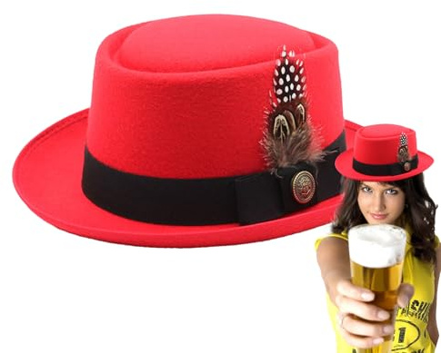 MWZBTG Disfraz de sombrero de Oktoberfest de Melón negro, disfraz bávaro alemán para Oktoberfest, Oktoberfest para mujer, accesorios de disfraz con plumas, emblemas, para Oktoberfest, festivales