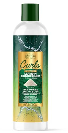 Vatika Naturals Curls AQUABOOST Leave-In Conditioner with Rice Water & Electrolytes – Hydrating, Detangling & Anti-Frizz Hair Treatment for Curly, Wavy & Textured Hair, 370ml