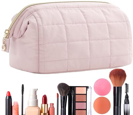 Make-up-Tasche – Reise-gesteppter Kosmetik-Kultur-Organizer für Frauen mit großer Kapazität, tragbare Kosmetiktasche für Männer, Frauen, Erwachsene für Zuhause, Reisen und den täglichen Gebrauch, 9,06