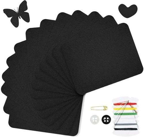 NISENTIA Jeans Flicken Zum Aufbügeln Innen, 20 Stück Bügelflicken Jeans, Bügelflicken Schwarz, Stoff Zum Aufbügeln, Bügelaufkleber, Reparaturset, Bügelpatch, Aufbügelflicken Größe 12.5 cm ×9.5 cm