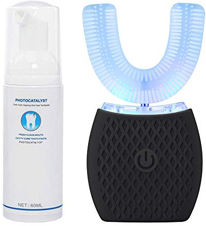 Automatic Toothbrush Ultrasonic Toothbrush, Ultrasonic Electric Toothbrush for Adults, Ultrasonic U-Shaped 360° Toothbrush, Ultrasonic Toothbrush Kit for Travel Home Dual-use (Black)