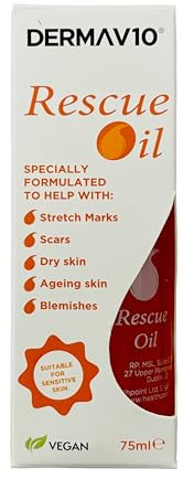 Healthpoint Derma V10 Rescue Oil, Reduce Appearance Of Stretch Marks Scar Tissue, Dry, Dehydrated Skin, After Sun, Ageing, Blemishes, Clinically Tested, Paraben Free, Vegan Friendly, Made In The UK