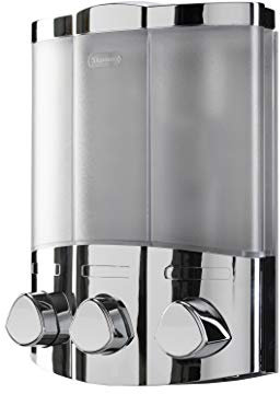 Croydex Wall Mounted Soap Dispenser - Eliminates Shower Clutter, Easy to Refill and Has a Pre-Measured Pump for Your Shower Gel, Shampoo and Conditioner, Mount On Corner or Flat Wall (Chrome, 3x450ml)