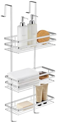 tectake® Organizador Ducha Acero Inoxidable con Ganchos, Estanteria Pared Baño, Cesta Ducha Colgar, Accesorios Baño, Estanteria Cocina - 30 x 21 x 80 cm Plateado