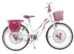 BAKAJI Bicicletta per Bambina Ragazze 20 Pollici Fiocco Telaio Acciaio Nuovo Modello con Cestino Frontale